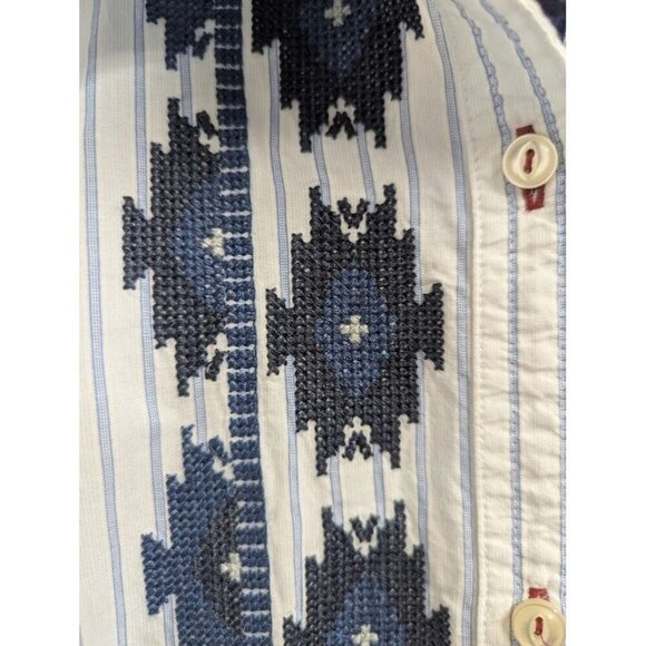 Chaps women's 1X cotton button up shirt stripes with unique cross stitch 019 - Picture 3 of 9
